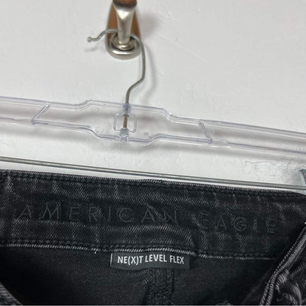 American Eagle Jeans‎ Skinny Black Dark Wash Distressed Ripped Frayed Cotton - Picture 4 of 9